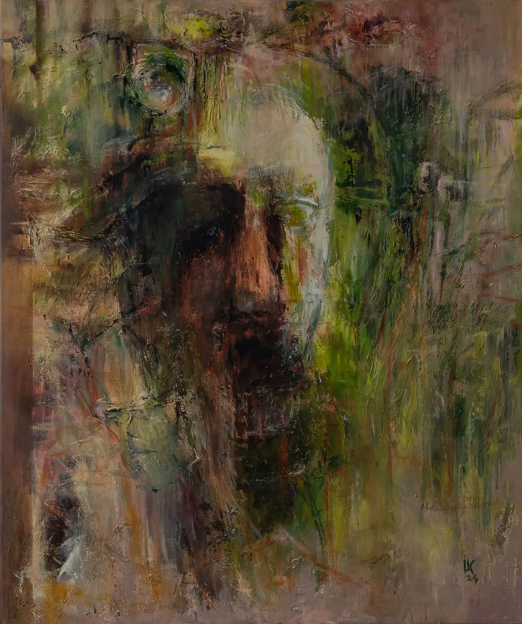 Abstraktní obraz „„J. II."“ od Lenky Kozlíkové — malba do knihy Miloně Čepelky