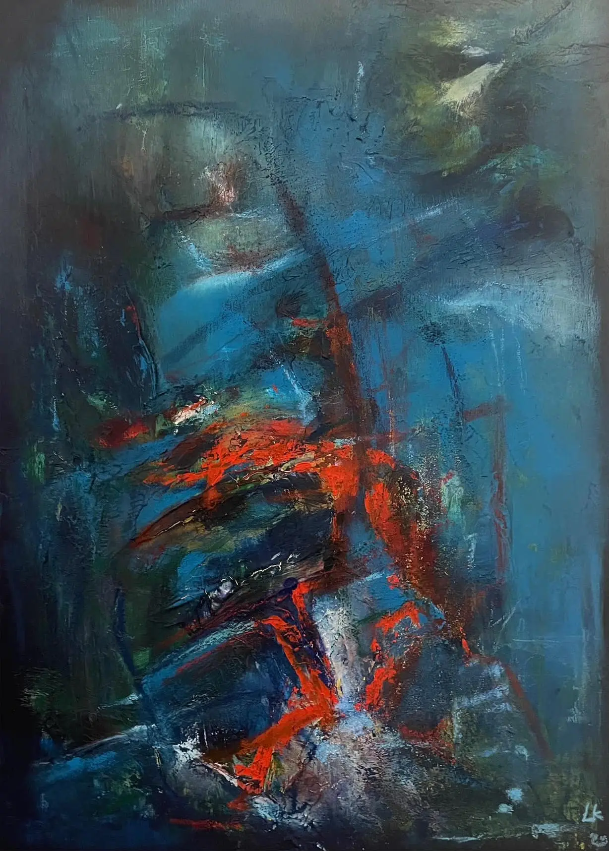 Abstraktní obraz „Krajinou duše“ od Lenky Kozlíkové — 70 x 50 cm