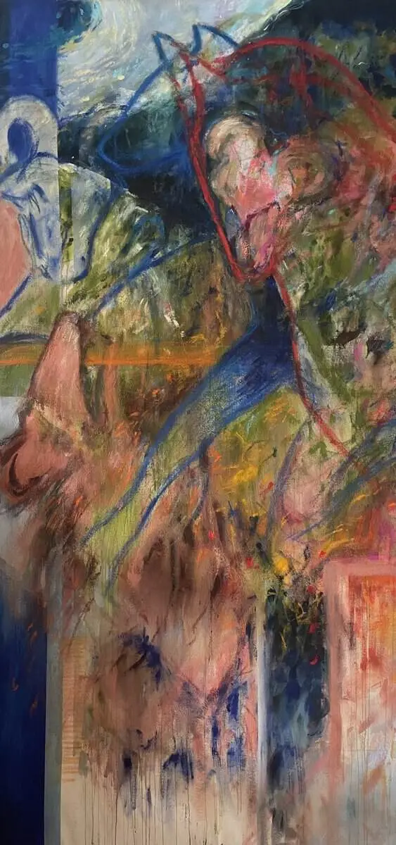 Abstraktes Gemälde „LIMINAL — I“ von Lenka Kozlíková — Acryl und Ölpastell auf Leinwand