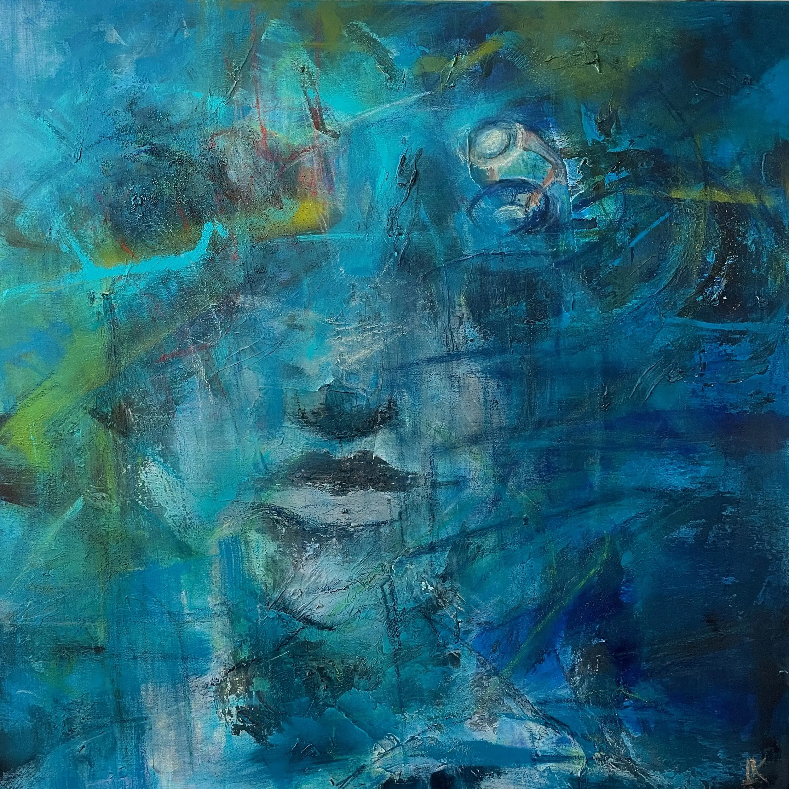 Abstraktní obraz „Missing the blue one among the traffic lights“ od Lenky Kozlíkové — akryl na plátně