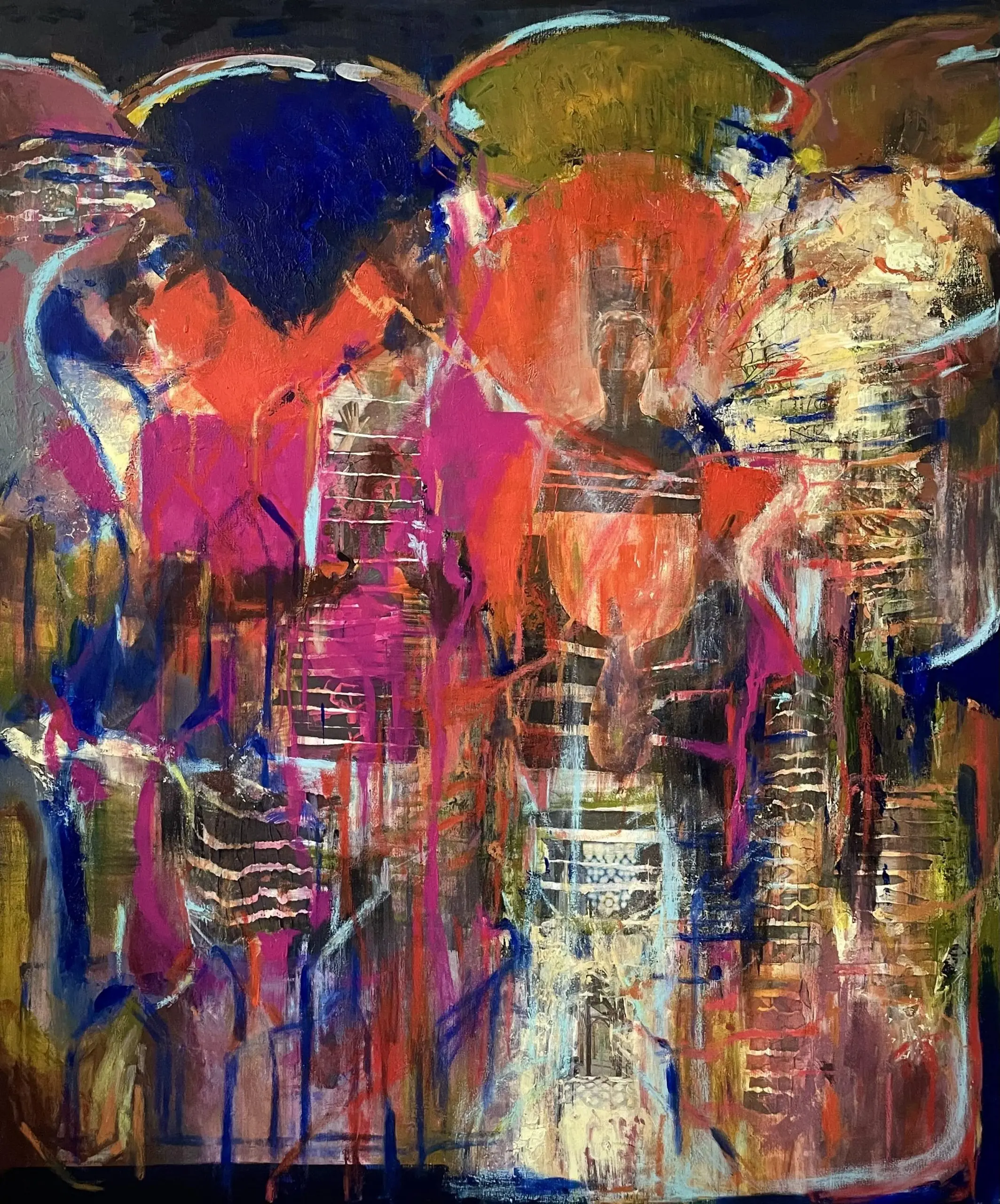 Abstraktní obraz „Soul garden“ od Lenky Kozlíkové — akryl, olejový pastel, koláž na plátně